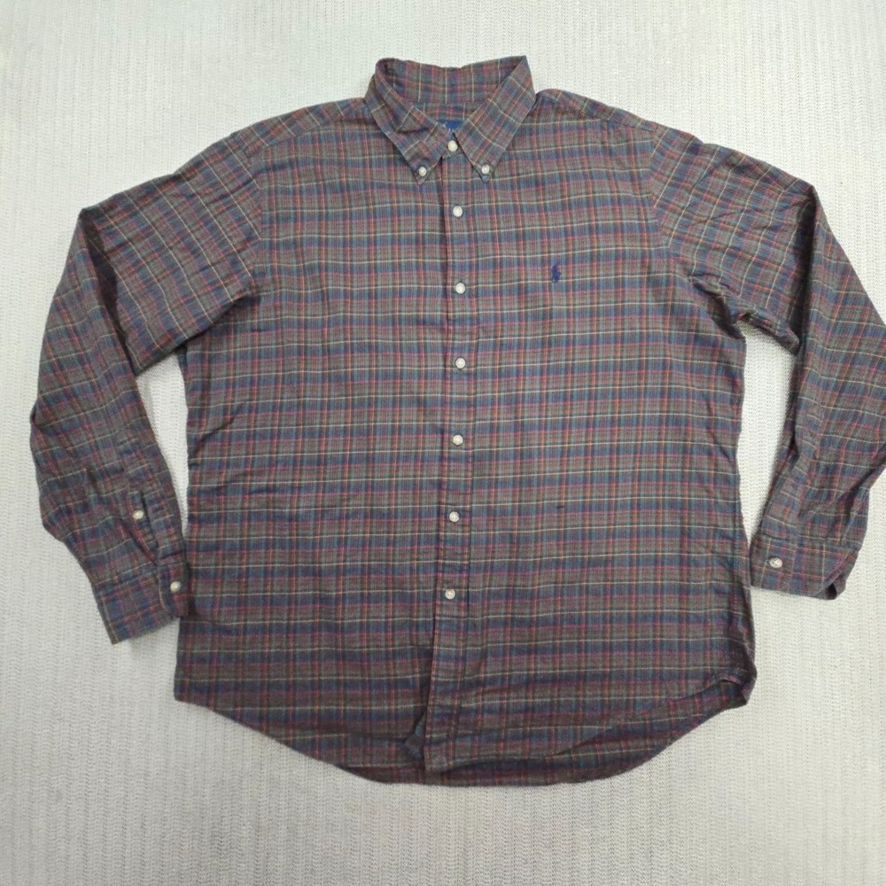 Polo Ralph Lauren Shirt Mens XL Blue Orange Plaid Button Down Long Sleeve Pony